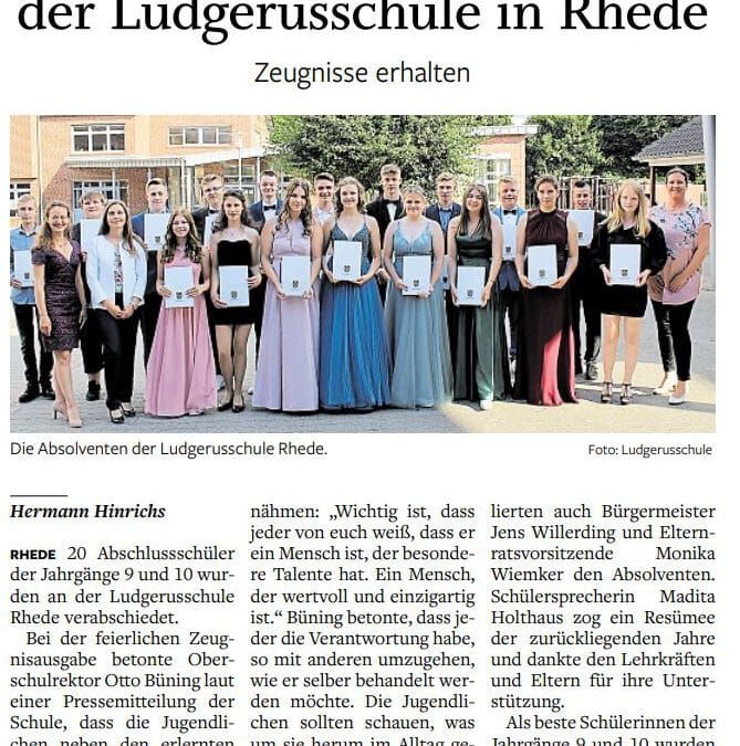 Ems-Zeitung, 05.07.2022 – Die Abschlussschüler der Ludgerusschule