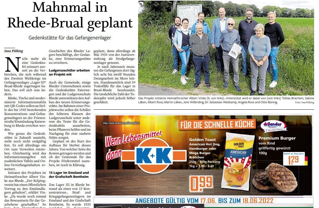 Ems-Zeitung, 17.06.2022 – Mahnmal in Brual geplant