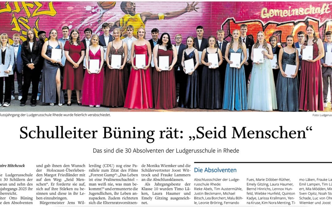 Ems–Zeitung, 26.06.2025 – „Schulleiter Büning rät: „Seid Menschen!“