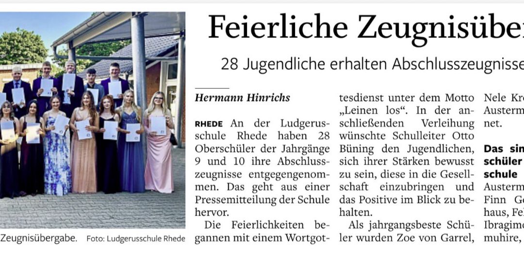 Ems-Zeitung, 27.06.2026 – „Feierliche Zeugnisübergabe im Forum“